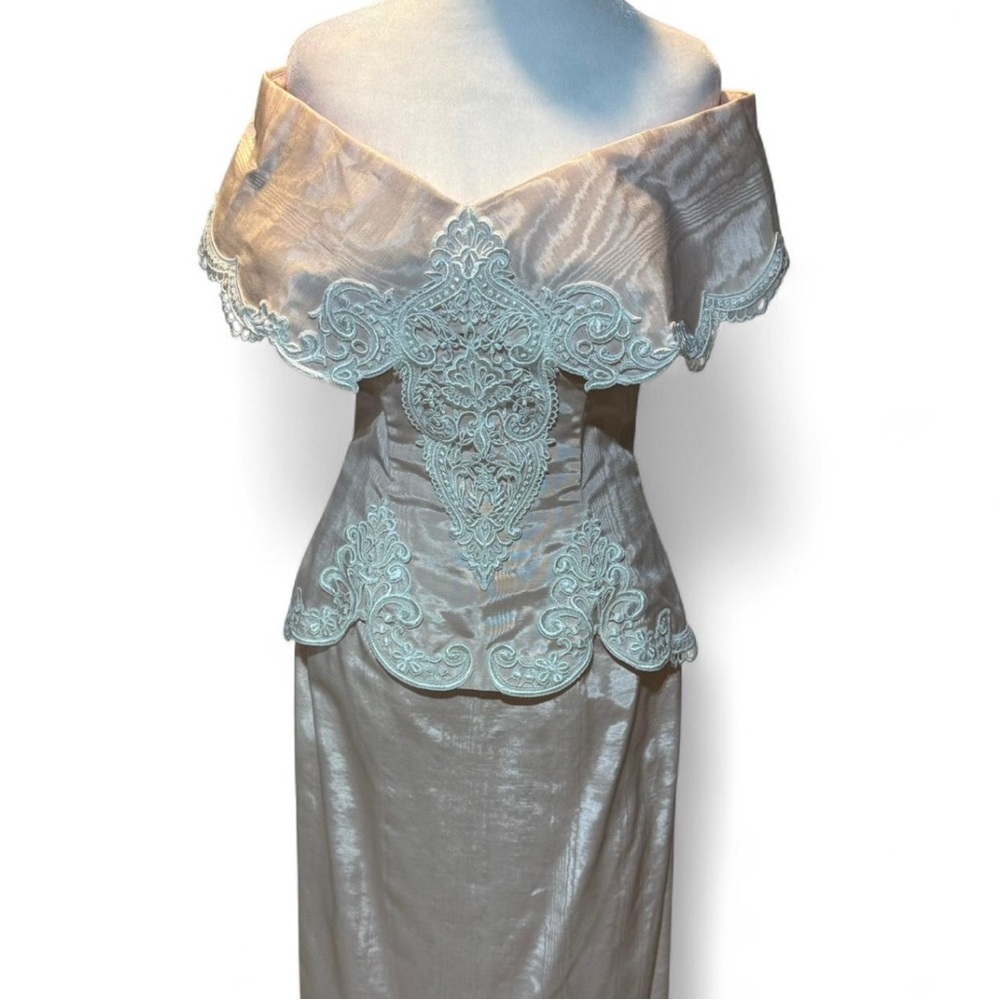 Scott McClintock designer 1980’s Vintage Retro Elegant Off-Shoulder Lace Dress - Picture 4 of 7